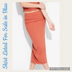 Wild Fable Knit Blue Fold Over Waist Midi Skirt
